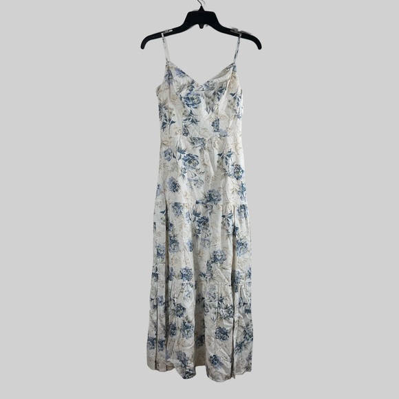 BCBGMAXAZRIA Floral Tiered V
Neck Open Back Ivory Blue Floral
Dress XXSmall NWT - Picture 3 of 8